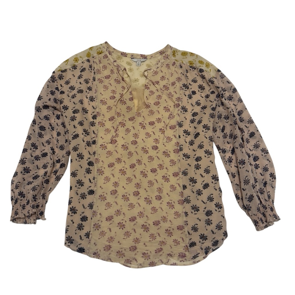 Joie Floral Long Sleeve Blouse Cream Multicolor Size M